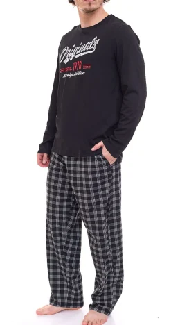 Nachtwäsche & Bademode*AM LEGEND Herren Pyjama-Set 2-teilig karierter oder unifarbener Schlafanzug IAN MPJ 23 Schwarz/Weiß/Blau/Grau in verschiedenen Modellen