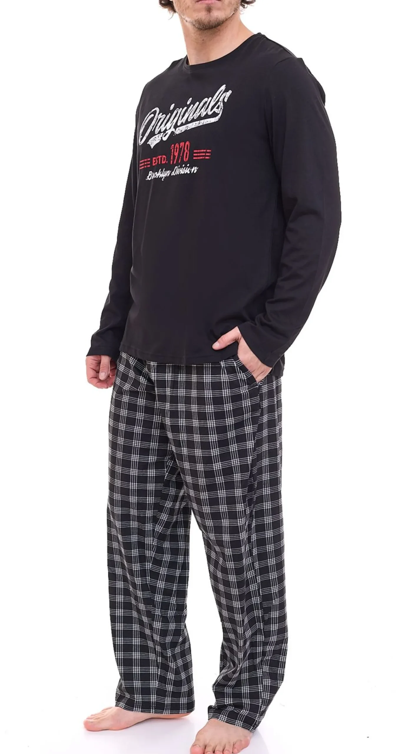 Nachtwäsche & Bademode*AM LEGEND Herren Pyjama-Set 2-teilig karierter oder unifarbener Schlafanzug IAN MPJ 23 Schwarz/Weiß/Blau/Grau in verschiedenen Modellen