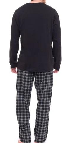 Nachtwäsche & Bademode*AM LEGEND Herren Pyjama-Set 2-teilig karierter oder unifarbener Schlafanzug IAN MPJ 23 Schwarz/Weiß/Blau/Grau in verschiedenen Modellen