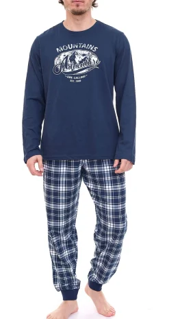 Nachtwäsche & Bademode*AM LEGEND Herren Pyjama-Set 2-teilig karierter oder unifarbener Schlafanzug IAN MPJ 23 Schwarz/Weiß/Blau/Grau in verschiedenen Modellen