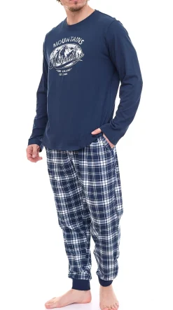 Nachtwäsche & Bademode*AM LEGEND Herren Pyjama-Set 2-teilig karierter oder unifarbener Schlafanzug IAN MPJ 23 Schwarz/Weiß/Blau/Grau in verschiedenen Modellen