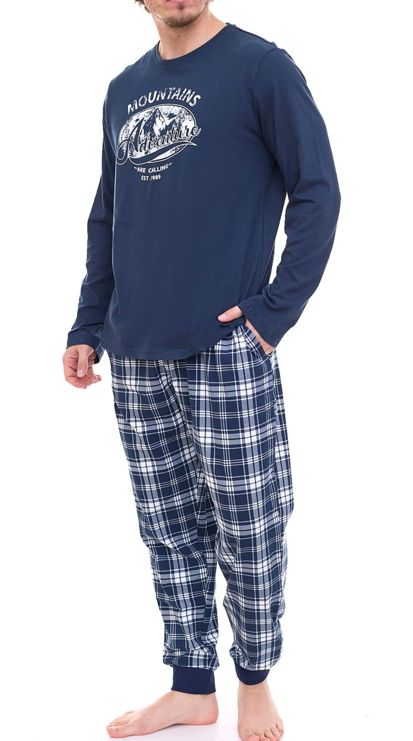 Nachtwäsche & Bademode*AM LEGEND Herren Pyjama-Set 2-teilig karierter oder unifarbener Schlafanzug IAN MPJ 23 Schwarz/Weiß/Blau/Grau in verschiedenen Modellen