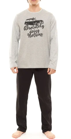 Nachtwäsche & Bademode*AM LEGEND Herren Pyjama-Set 2-teilig melierter Schlafanzug IAN MPJ 23 Schwarz/Grau