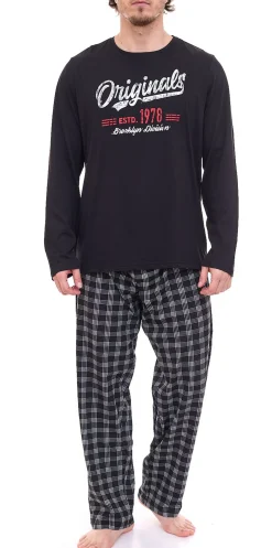 Nachtwäsche & Bademode*AM LEGEND Herren Pyjama-Set 2-teilig karierter Schlafanzug IAN MPJ 23 Schwarz/Weiß