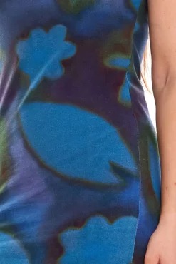 Kleider*Aniston CASUAL Damen Baumwoll-Kleid Mini-Kleid mit Allover-Print Kurzarm-Kleid 51206021 Blau