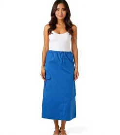 Große Größen|Röcke*Aniston CASUAL Damen Cargo-Rock Sommer-Rock Midi-Länge Baumwoll-Rock mit Gummizug 77100947 Blau