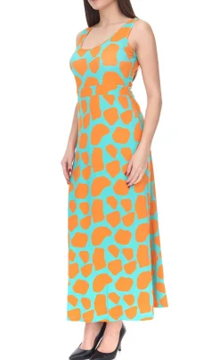 Kleider*Aniston CASUAL Damen Jersey-Kleid mit farbenfrohen Druck Maxi-Kleid Türkis/Orange