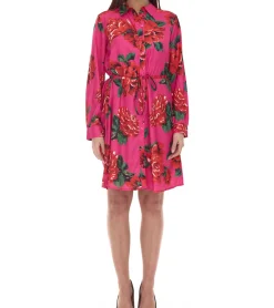Kleider*Aniston CASUAL Damen Kleid mit Allover-Blumen-Print Langarm-Kleid 87575134 Pink/Rot/Grün