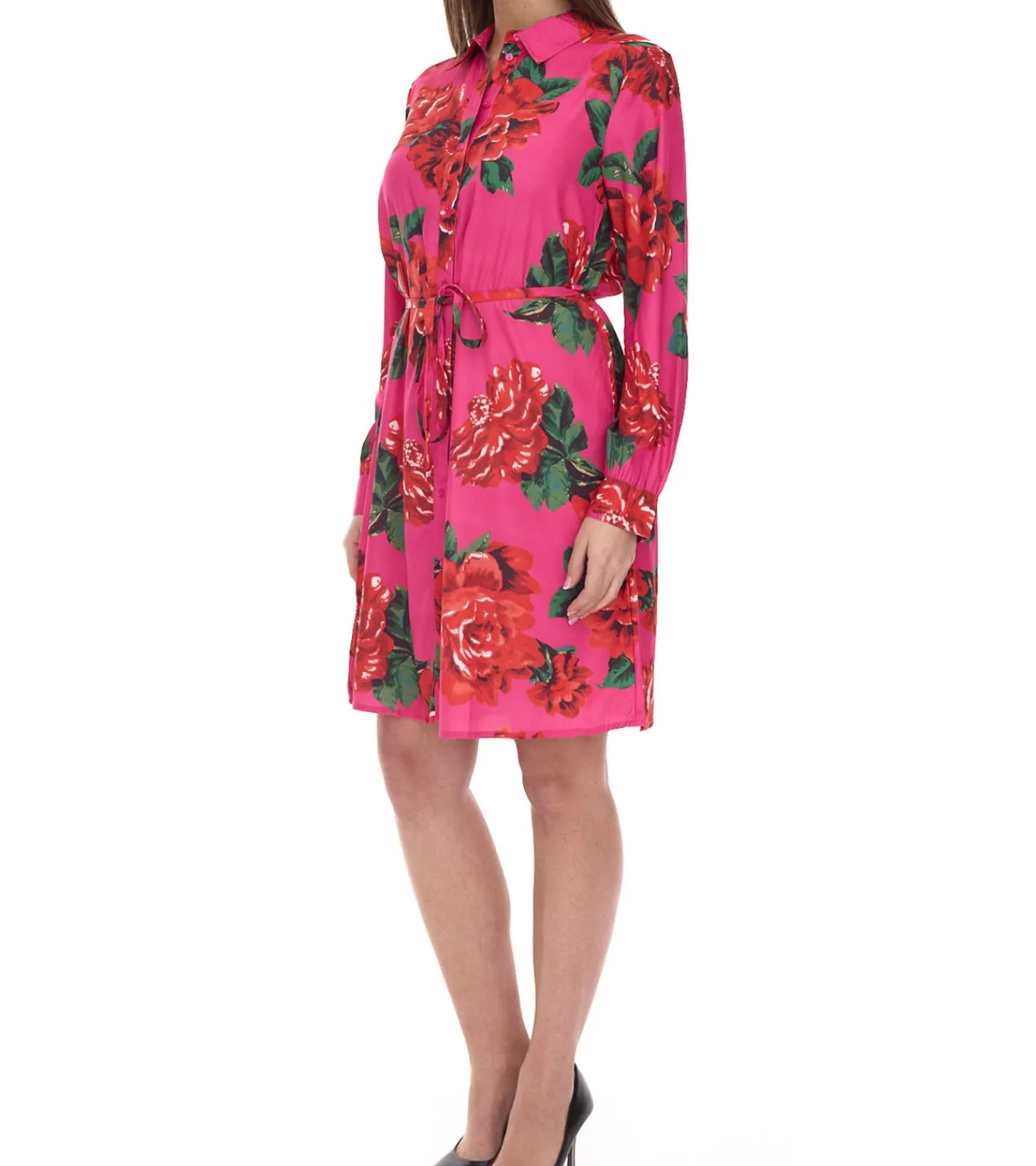 Kleider*Aniston CASUAL Damen Kleid mit Allover-Blumen-Print Langarm-Kleid 87575134 Pink/Rot/Grün
