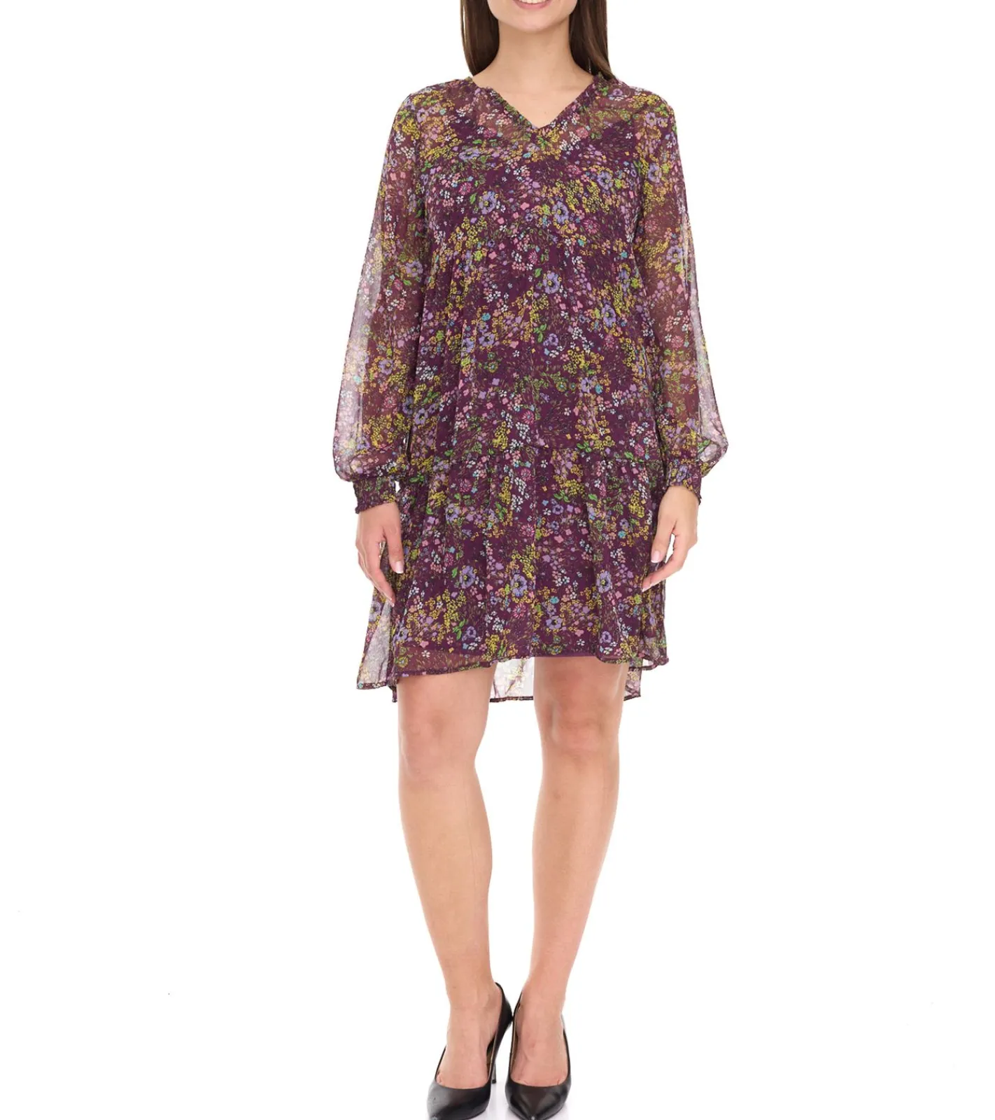 Kleider*Aniston CASUAL Damen Kleid mit Allover-Blumen-Print Langarm-Kleid 24704960 Lila/Gelb/Grün