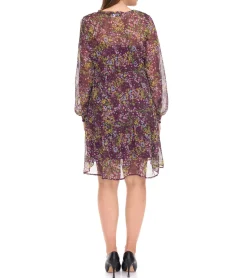 Kleider*Aniston CASUAL Damen Kleid mit Allover-Blumen-Print Langarm-Kleid 24704960 Lila/Gelb/Grün