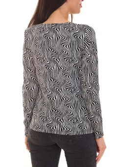 Poloshirts & Blusen*Aniston CASUAL Damen Langarm-Bluse stylische Damen Bluse mit Allover-Muster 56117949 Schwarz/Weiß
