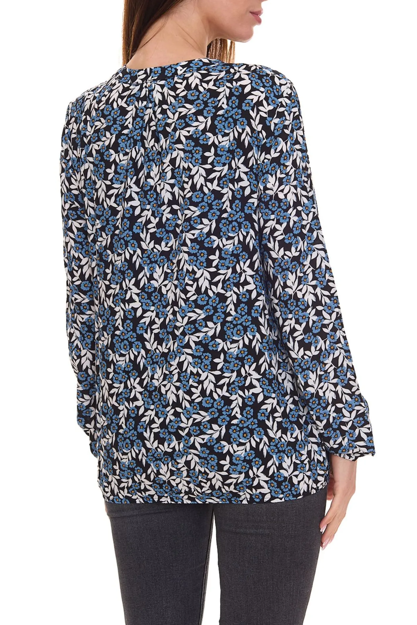 Poloshirts & Blusen*Aniston CASUAL Damen Langarm-Bluse mit Allover Blumen-Print 91054845 Blau