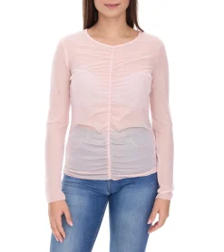 Sweater & Pullover*Aniston CASUAL Damen Langarm-Shirt durchsichtiger Alltags-Pullover mit V-Ausschnitt Sommer-Shirt 99505354 Rosa