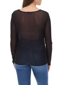 Sweater & Pullover*Aniston CASUAL Damen Langarm-Shirt durchsichtiger Alltags-Pullover mit V-Ausschnitt Sommer-Shirt 90880825 Schwarz