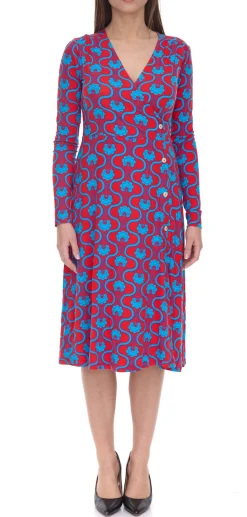 Kleider*Aniston CASUAL Damen Midi-Kleid Wickel-Kleid mit Blumenmuster Langarm 78981955 Rot/Bunt