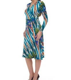 Kleider*Aniston CASUAL Damen Midi-Kleid bunt gemustertes Wickel-Kleid Langarm 75955239 Blau/Bunt