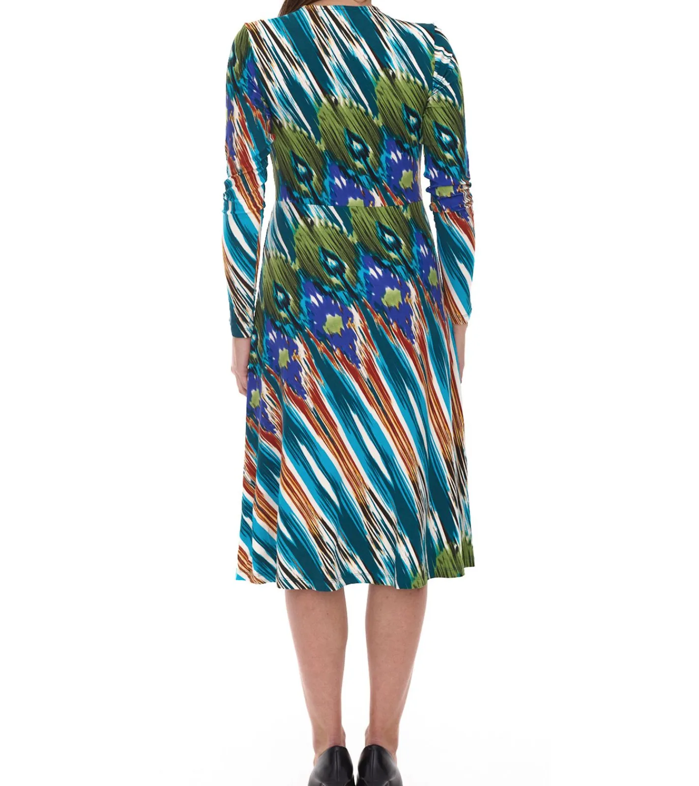 Kleider*Aniston CASUAL Damen Midi-Kleid bunt gemustertes Wickel-Kleid Langarm 75955239 Blau/Bunt