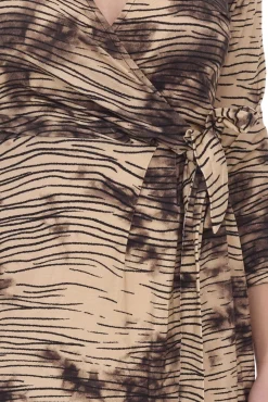 Kleider*Aniston CASUAL Damen Midi-Kleid Wickel-Kleid mit Animalprint 3/4 Arm 98257456 Beige/Schwarz