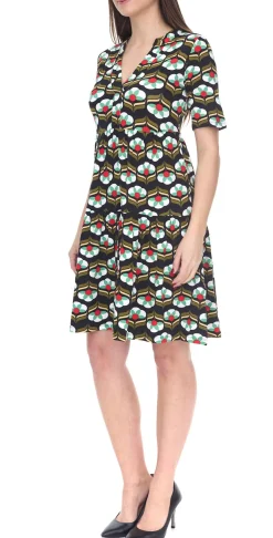 Kleider*Aniston CASUAL Damen Mini-Kleid ausgestelltes Sommerkleid im Retro-Look 8556 9430 Schwarz/Bunt