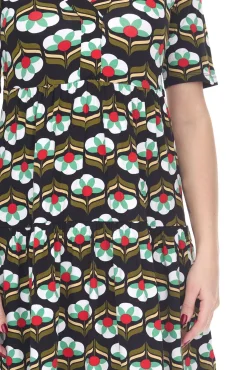 Kleider*Aniston CASUAL Damen Mini-Kleid ausgestelltes Sommerkleid im Retro-Look 8556 9430 Schwarz/Bunt