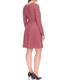 Kleider*Aniston CASUAL Damen Mini-Kleid stylisches Sommer-Kleid Langarm-Kleid 70060254 Rosa/Schwarz/Rot