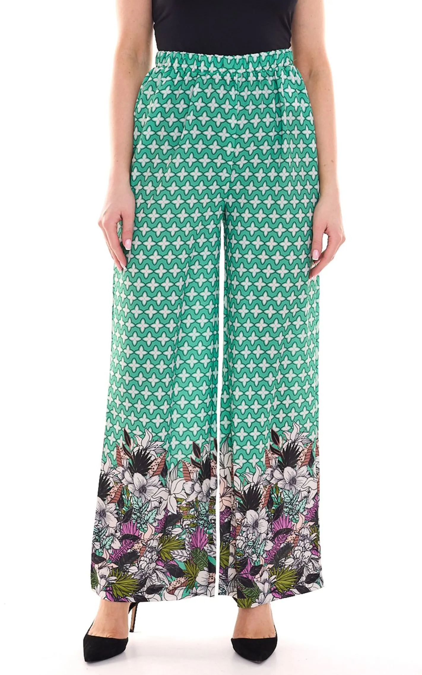 Hosen & Jeans*Aniston CASUAL Damen Schlupf-Hose bequeme Sommer-Hose mit Allover Blumen-Muster 76938501 Grün