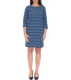 Kleider*Aniston CASUAL Damen Sommer-Kleid mit Allover-Print Mini-Kleid Rundhals-Kleid 52386460 Blau/Schwarz