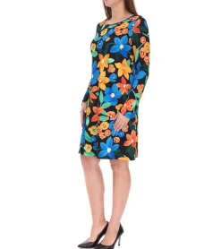 Kleider*Aniston CASUAL Damen Sommer-Kleid mit Blumen-Print Mini-Kleid Langarm-Kleid 81651920 Schwarz/Gelb/Blau