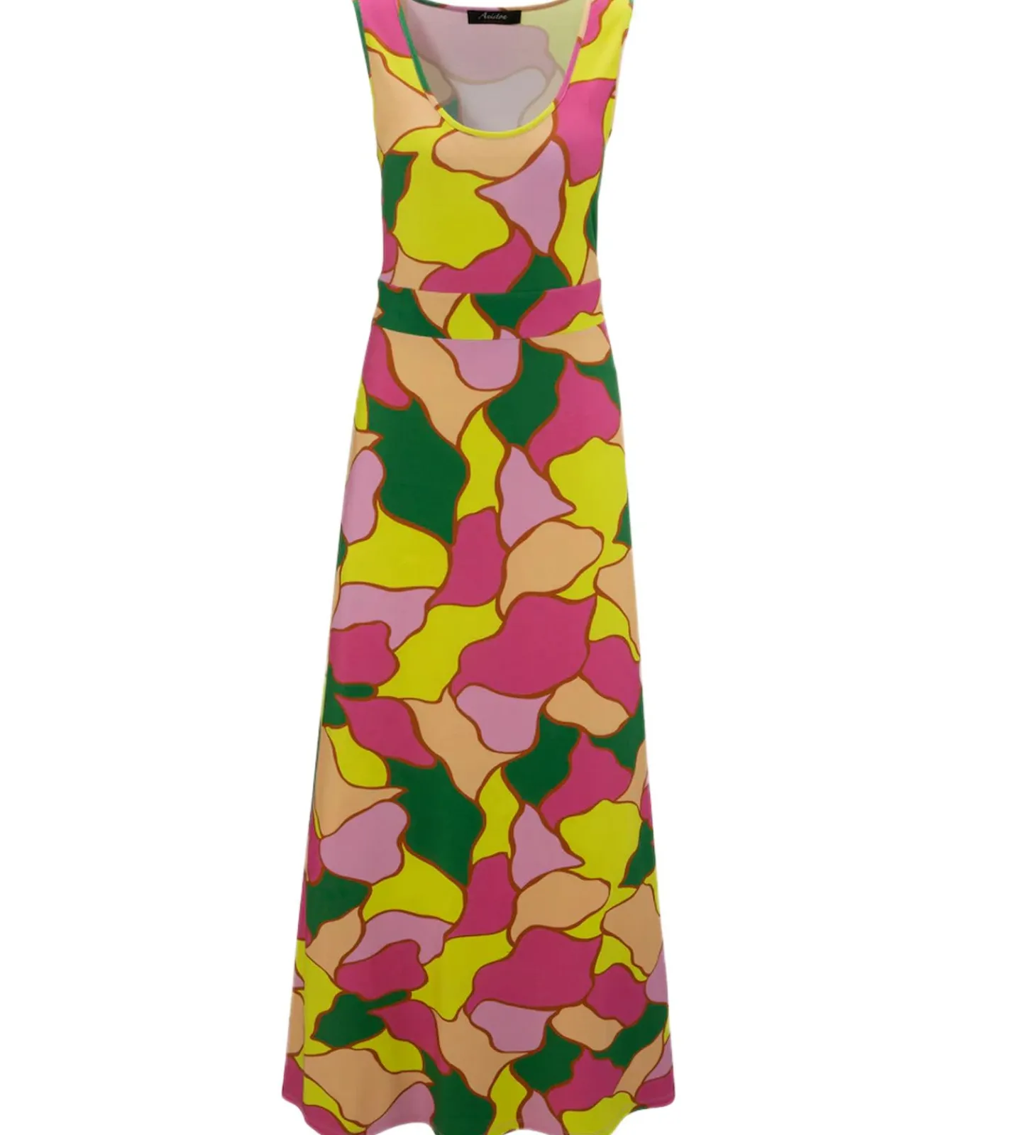 Kleider*Aniston CASUAL Damen sommerliches Maxi-Kleid mit Allover-Punkte-Print Sommer-Kleid 67720363 Gelb/Grün/Rosa