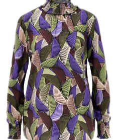 Poloshirts & Blusen*Aniston CASUAL Damen Sommer-Bluse mit farbigem Design Langarm-Shirt Frühlings-Bluse 47661825 Braun/Grün/Lila