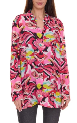Poloshirts & Blusen*Aniston CASUAL Damen Sommer-Bluse mit Allover-Print Hemd-Bluse 10343957 Bunt