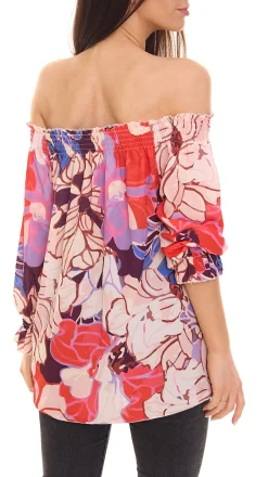 Poloshirts & Blusen*Aniston CASUAL Damen Sommer-Bluse mit Allover-Print schulterfrei Sommer-Shirt 15622313 Rosa/Rot
