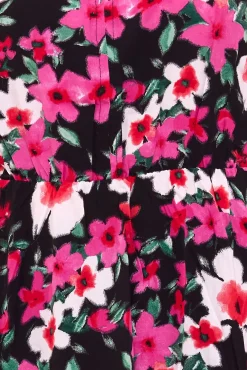 Kleider*Aniston CASUAL Damen Sommer-Kleid sommerliches Maxi-Kleid mit Blumendruck Langarm-Kleid 23866029 Rosa/Schwarz