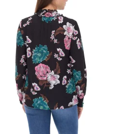 Poloshirts & Blusen*Aniston CASUAL Damen Sommer-Bluse mit floralem Muster Langarm-Shirt Frühlings-Bluse 11049069 Schwarz/Rosa/Grün