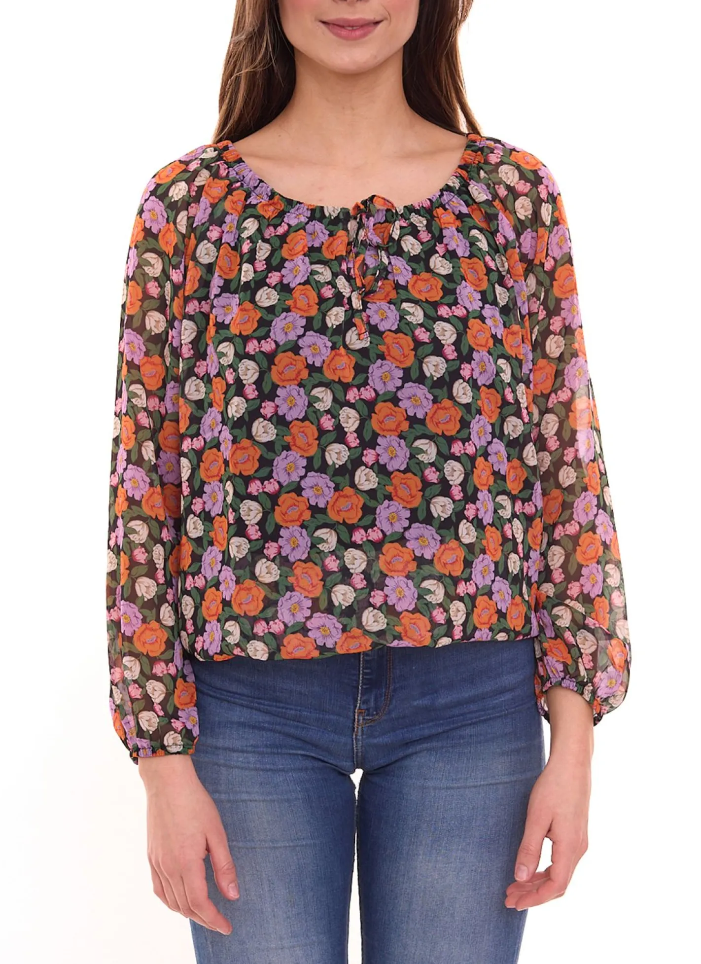 Poloshirts & Blusen*Aniston CASUAL Damen Sommer-Bluse mit floralerm Allover-Print leichte Schlupf-Bluse 85979832 Mehrfarbig