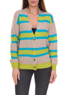 Strickjacken & Cardigans*Aniston CASUAL Damen Strick-Jacke Cardigan mit Knopf-Verschluss 85595338 Beige/Blau/Grün