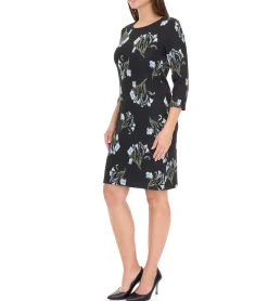 Kleider*Aniston CASUAL Damen Strick-Kleid mit Blumen-Print Sommer-Kleid 3/4-Arm 62941323 Schwarz