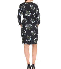 Kleider*Aniston CASUAL Damen Strick-Kleid mit Blumen-Print Sommer-Kleid 3/4-Arm 62941323 Schwarz