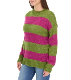 Sweater & Pullover*Aniston CASUAL Damen Strick-Pullover gestreifter Rundhals-Pulli 39657002 Grün/Lila