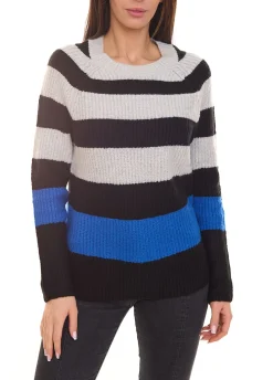 Sweater & Pullover*Aniston CASUAL Damen Strick-Pullover gestreifter Rundhals-Pulli 38395131 Schwarz/Grau/Blau