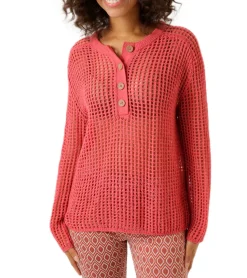 Sweater & Pullover*Aniston CASUAL Damen Strick-Pullover Grobstrick-Pullover mit Knopfleiste Langarm-Shirt 81819457 Rot