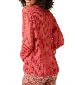 Sweater & Pullover*Aniston CASUAL Damen Strick-Pullover Grobstrick-Pullover mit Knopfleiste Langarm-Shirt 81819457 Rot