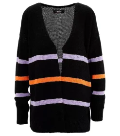 Mäntel & Jacken*Aniston CASUAL Damen Strick-Jacke modischer Cardigan mit farbigen Streifen 95448519 Schwarz/Orange/Lila