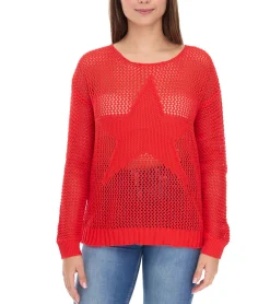Sweater & Pullover*Aniston CASUAL Damen Strick-Pullover mit Lochmuster modischer Alltags-Pulli 54941968 Rot