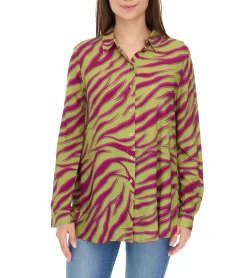 Poloshirts & Blusen*Aniston CASUAL FM Damen Bluse stylische Sommer-Bluse mit Kent-Kragen Alltags-Bluse 11026408 Grün/Lila