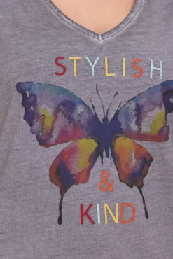 Tops & T-Shirts*Aniston CASUAL Kurzarm-Shirt modisches Damen T-Shirt mit Schmetterling-Print 16014105 Grau