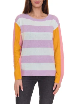 Sweater & Pullover*Aniston CASUAL Pullover stylischer Damen Strick-Pullover im Colourblock-Look 51008313 Violett/Bunt
