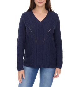 Sweater & Pullover*Aniston CASUAL Strick-Pullover mit V-Ausschnitt Alltags-Pullover mit Baumwollanteil Langarm-Shirt 38049702 Dunkelblau