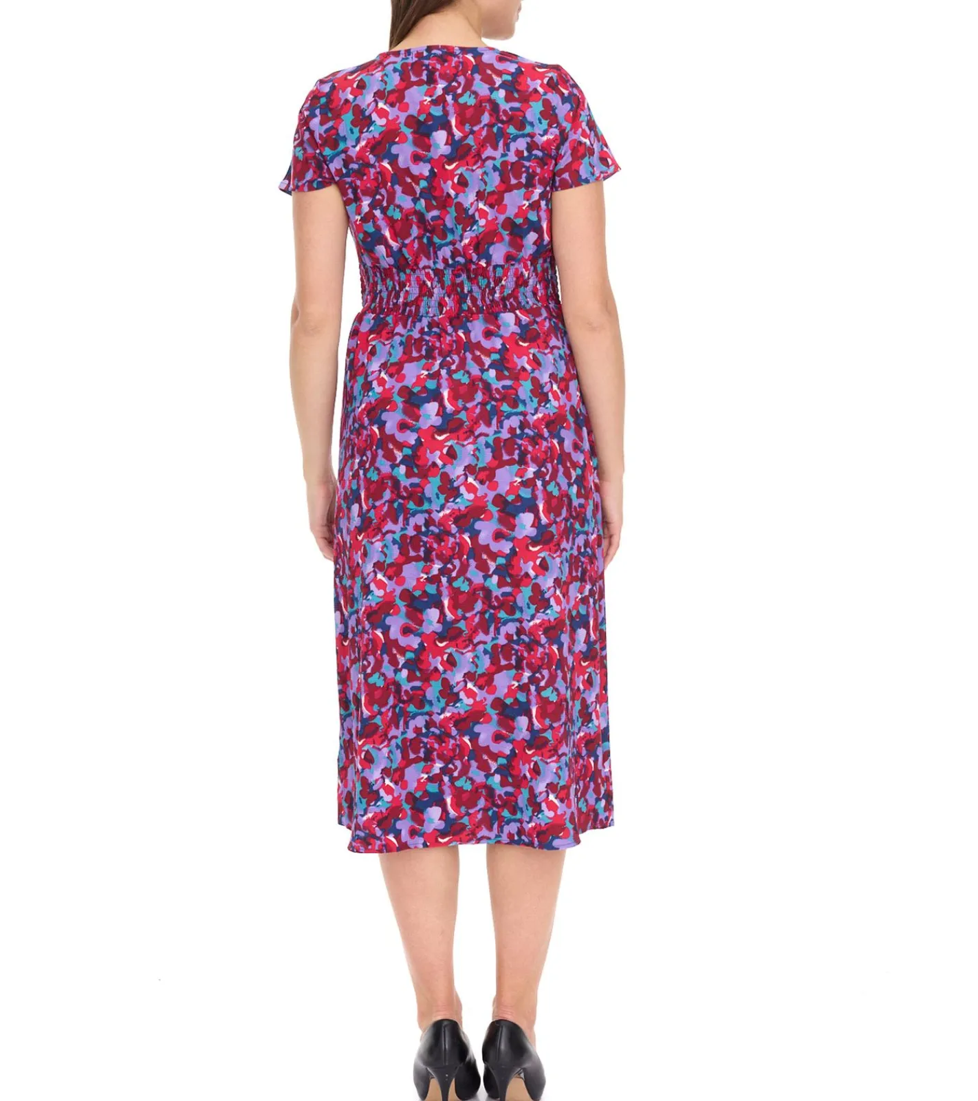 Kleider*Aniston Casuals Damen Sommer-Kleid Midi-Kleid mit Knopfleiste Urlaubs-Kleid 66771161 Lila/Blau/Rot